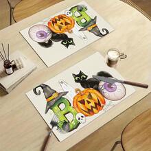 1/4/6pcs Alas Meja Seri Halloween Lucu dengan Motif Mata, Huruf Boo, Kucing Hitam, dan Kerangka, Alas Meja Tahan Panas untuk Rumah dan Dapur, Pelindung Meja, Dekorasi Pesta - MultiWarna - View 10