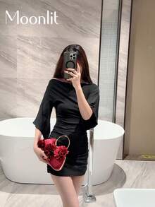 1件酒紅色女款優雅花卉裝飾方盒手拿包，奢華閃亮手鍊手柄手提包，迷人精緻晚宴包，正式派對包，適合情人節約會、舞會、生日派對、晚間聚會等場合 - 酒紅色 - 查看 9