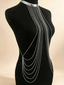 1pc Fashionable Elegant Multilayer Tassel Body Chain, Versatile For Daily, Party, Beach, Vacation Outfit, Holiday Gift (Handmade With 1-3cm Tolerance) - Silver - View 3