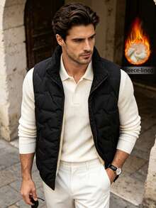 Men's Autumn/Winter Stand Collar Thermal Lined Quilted Casual Vest, Versatile Fishing Jacket - Black - View 3
