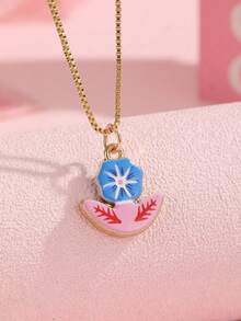 1pc Vintage Cute Animal & Floral Pendant Gold Thin Necklace, Adorable Cartoon Pattern Neck Accessory Suitable For Daily Wear - Multicolor - View 13