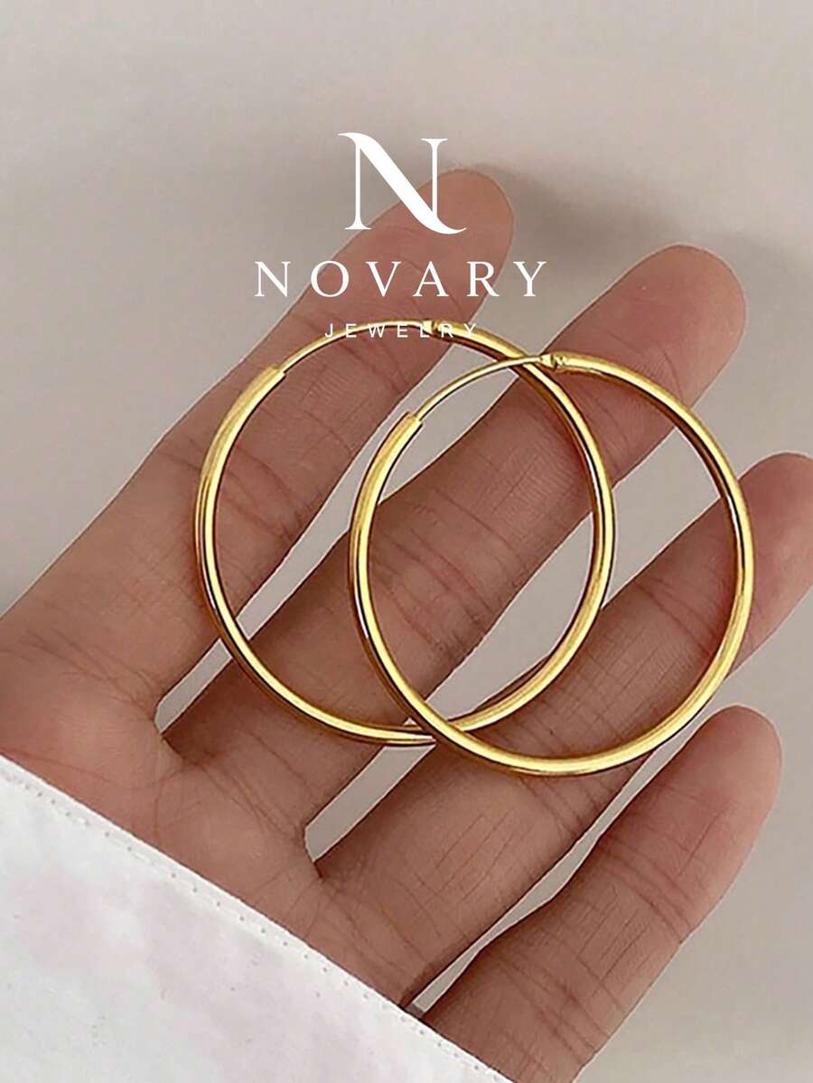 Classic Hoop Earrings, 1 Pair, Multiple Sizes Available (30/40/50/60mm), Stackable For Daily Wear, Fashionable Gift Choice