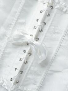 Atasan Korset Bandeau Jacquard Satin Putih dengan Hiasan Pita dan Rumbai, Bustier Pas Badan, Gaya Pesta dan Acara Santai yang Modis - Putih - View 7