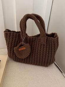 Bolso de ganchillo con nombre bordado personalizado, bolso de mano tejido a mano con mini bolsa, bolso de punto texturizado de unicolor, bolso de regalo personalizado, adecuado para uso diario - Multicolor - Ver 8