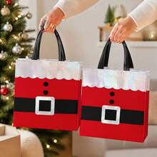 5pcs Christmas Gift Bag Set, Laser-Cut Handle With Santa Claus Design, Non-Woven Fabric, Durable And Reusable, Perfect For Gift Wrapping, Holiday Party Favors And Shopping, Festive Tote Bags, Party Supplies - Christmas Bag - View 4