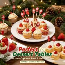 Christmas Tree Shaped Food Picks, Christmas Bamboo Cocktail Picks, Red Green White Christmas Tree Cupcake Cake Picks, Suitable For Christmas Holiday Party Tabletop Decoration Dessert Fruit Sandwich Forks - Multicolor - View 6