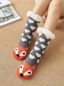 1 Pair Women's Fuzzy Socks, Thick Fleece Mid-Calf Socks, Christmas Gift For Women In Autumn And Winter - Orange - View 1