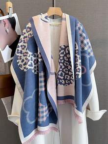 1件女款雙面圍巾，冬季雙用途冷氣房披肩，長款加厚保暖日常百搭頸圍 - 彩色 - 查看 1