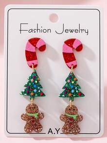 European And American Christmas Sparkling Scepter Christmas Tree Cute Snowman Design Fashion Dangle Earrings, Perfect Gift For Holiday Parties - Multicolor - View 6