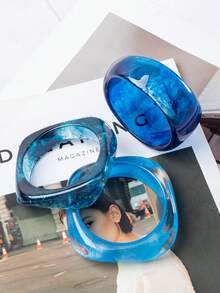 3pcs/Set Vintage Exaggerated Thick Resin Bracelet Set, Women's Fashion Geometric Design - Blue - View 5