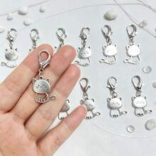 10pcs, Silvery Cute Mini Cat Pendant Keychain With Lobster Clasp, Retro Keychain Backpack Hanging Pendant, Bag Charms For Women Daily Use, Decoration - Multicolor - View 1