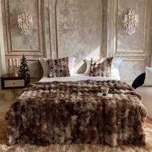 1pc Tie-Dye Faux Rabbit Fur Bubble Fleece Thickened Warm Blanket, 3D Bubble Fleece Texture, Soft Touch Temperature Lock Warmth, Suitable For Home Cold-Sensitive People, Soft Decor Enthusiasts, Sofa Movie Watching Throw, Bedroom Bedding Layer - Tie-dye Coffee - View 1