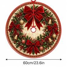 1 buah Alas Pohon Natal Bermotif, Dekorasi Liburan Warna Elegan, 5 Ukuran, Hadiah Liburan Unisex, Cocok untuk Dekorasi Rumah dan Pesta Natal - Karangan bunga pita merah beludru vintage - View 13
