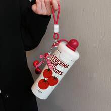 1PC 600ML Creative And Personalized, Simple Cherry, English Tomato Pattern Stainless Steel Insulated Cup, Double-Use Coffee Cup, Portable Straw Cup, Hanging Strap , Suitable For Office, Campus, Gift For Holidays/Birthdays, Coffee, Milk, Tea - Multicolor - View 9