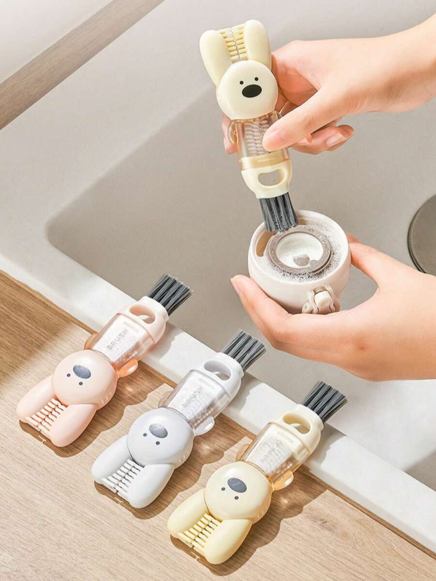 1 قطعة/3 قطع فرشاة كوب 3 في 1 بتصميم أرنب لطيف جديد، فرشاة كوب 3 في 1 بتصميم بتلات، فرشاة تنظيف الفجوات متعددة الوظائف، فرشاة فتحة كوب الشاي وزجاجة الطفل، محمولة للمنزل والسفر