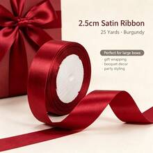 25 Yards/Roll Burgundy Red Satin Ribbon, Various Widths Burgundy Red, Deep Red, Maroon Ribbon, Christmas Tree Wreath Decoration Ribbon, Wedding Decoration, Display Packaging Box, Flower Gift Wrapping, Bow DIY, Party Decoration Ribbon - Claret - View 19