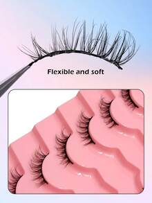 Asiteo 7 Pairs Half-Striped False Eyelashes, Cat Eye Tail Extension, Natural Soft Faux Mink Lashes, Fluffy And Soft, Perfect For Natural Makeup - Black - View 5