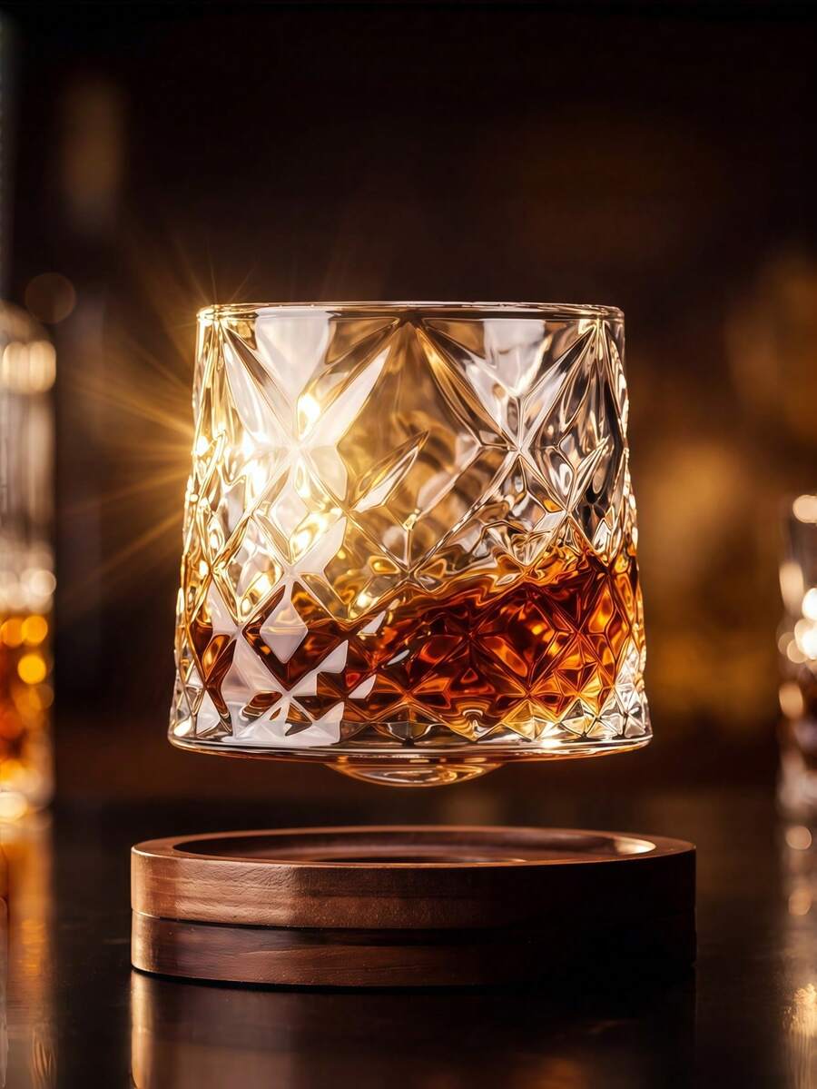 1pc 2026 New Rotating Glass Cup, Rotating Whiskey Cup, Drinking Cup, Suitable For Coffee, Beer, Iced Tea, Wine, Whiskey - Multicolor - View 1