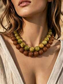 1 pieza Collar de cuentas bohemio con patrón de mármol exagerado, grueso y apilable, adecuado para vacaciones - Collar degradado multicolor vintage - Ver 15