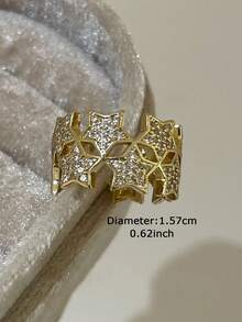 1pc Luxury Unique Cubic Zirconia Star Open Ring, Suitable For Women's Party Wear - Yellow Gold - View 2