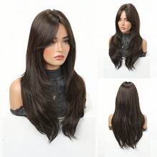 1PC 22 Inch Long Synthetic Wig, Natural Straight Style, Stunning Brown Color Wig. (Multiple Colors Available)With Bangs Design, This Wig Piece Is Perfect For Women's Daily Wear, Parties And Cosplay, Providing A Natural And Durable Wig Gift. - Multicolor - View 2