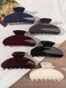 6pcs Black & Brown Dark Tone Glossy Metal Half-Round Hair Claw Clips, Minimalist Versatile Hair Accessories For Updo, Home, Bath, Commute, Beach, Vacation, Dating - Black and Brown Tones - View 2
