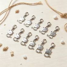 10pcs, Silvery Cute Mini Cat Pendant Keychain With Lobster Clasp, Retro Keychain Backpack Hanging Pendant, Bag Charms For Women Daily Use, Decoration - Multicolor - View 4