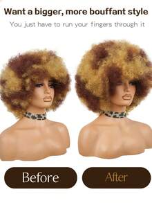 DZfirst Afro Kinky Curly Wig With Bangs Soft Short Afro Wig For 70s Synthetic Cosplay Wig Calico Hiar - Multicolor - View 4