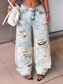 Y2K Rave Vintage High Waist Side Pocket Slit Straight Leg Jeans Casual White Spring Fall - White - View 2