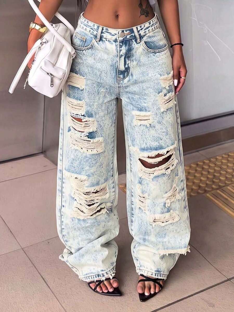 Y2K Rave Vintage High Waist Side Pocket Slit Straight Leg Jeans Casual White Spring Fall