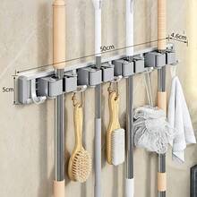 1 Wall‑Mount Mop Broom Holder, Adjustable Hooks Cleaning Tool Organizer Rack, Space‑Saving Storage For Bathroom Kitchen Garage Laundry Garden, Heavy‑Duty Household Storage Solution - Multicolor - View 11