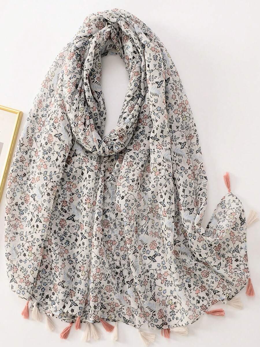 1pc Tassel Print Scarf Suitable For Daily Wear - Multicolor - View 1