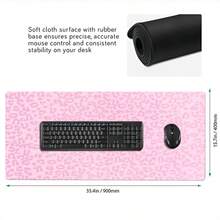 1 buah Alas Mouse Gaming Besar Motif Leopard Merah Muda dengan Tepi Jahitan, Alas Mouse Panjang dengan Alas Karet Anti-Selip untuk Keyboard dan Mouse - View 7