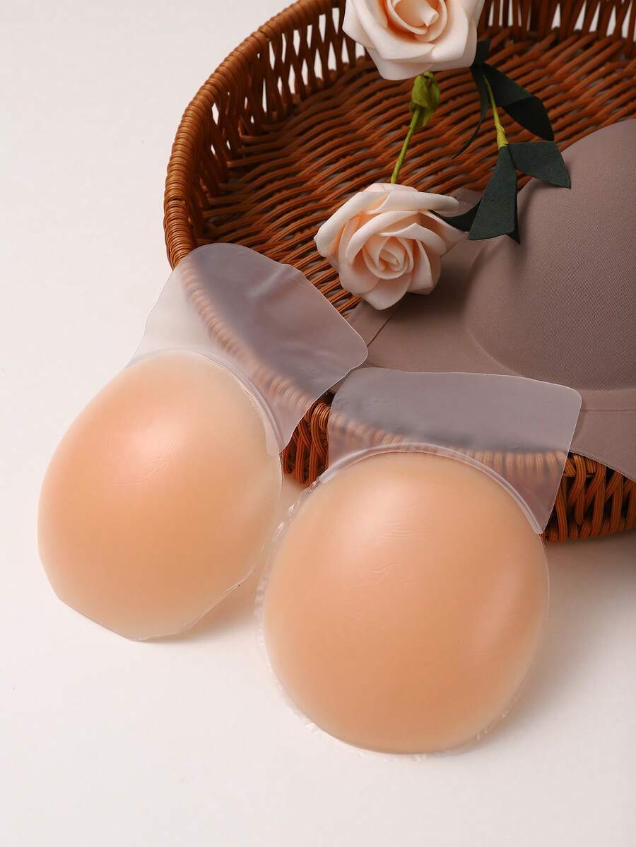 Silicone Lift Sticky Bra, Push‑Up Invisible Breast Pads For Wedding Strapless Dresses, Reusable Anti‑Embarrassment Pasties - Beige - View 1