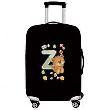 Black Elastic Luggage Cover, Cartoon Teddy Bear Candy Letter Initial Print, Dustproof Luggage Sleeve, Travel Accessory, Luggage Not Included - Black - View 50