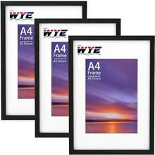 wyewye Confezione da 3 cornici in legno A4 con supporto, da tavolo o da appendere alla parete, cornice A4 nera con supporto A5, cornice per documenti con finestra in plexiglass, colore nero - Nero - Visualizzare 8