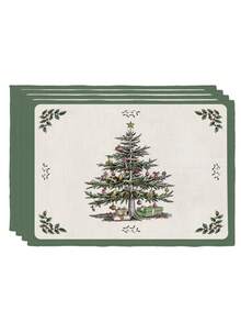 2/4/6Pcs Heat‑Resistant Farmhouse Placemats, Vintage Sketch Christmas Tree Holly Table Mats For Round Table, Patio, Holiday Party, Kitchen Home Dining Table Tea Party Decor - White - View 8