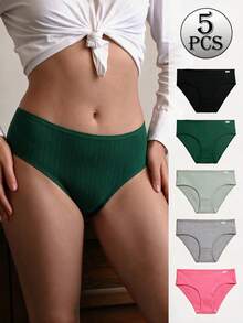 5pcs/Pack Comfortable Plus Size Women Cotton Briefs - Multicolor - View 2