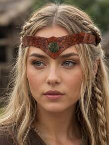 1pc Medieval Vintage PU Leather Headband Viking Nordic Rune Headpiece Unisex Cosplay Renaissance Festival Halloween Costume Accessory - Dress Up Headwear - View 7