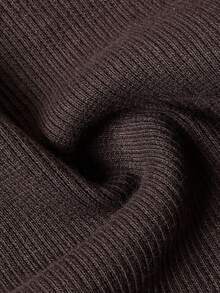 DONICY Women's Dark Brown Collar V Notch Ribbed Fitted Cropped Long Sleeve Polo Top, Retro Layering Blouse For Spring Fall Daily Wear - Coffee Brown - View 5