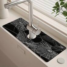 1pc Halloween Faucet Mat, Spider Web Pattern, Sink Faucet Absorbent Mat, Drainage Mat, Suitable For Kitchen, Bathroom Sink, Countertop, Drainage Mat, Diatomaceous Earth Material, Trimmable, Quick Drying Mat - Multicolor - View 1