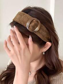1pc Brown Round Buckle Headband, Suitable For Daily Commute, Date, Autumn/Winter Outfit - Multicolor - View 3