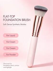 YZIMENG Flat‑Top Foundation Brush, Multi‑Function Makeup Brush For Liquid Cream Powder Cosmetics, Soft Synthetic Bristles Face Blush Contour Highlight Buffing Makeup Tool, Pink Handle Kabuki Brush For Daily Makeup - Watermelon Pink - View 3