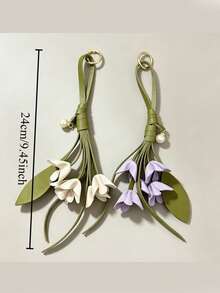 Handmade PU Leather Lily Of The Valley Keychain, Lily Of The Valley With Faux Pearl Charm, Elegant Accessory For Daily Keys And Backpacks, Unique Gift With Blessings, Suitable For Holiday Gifts And Daily Wear - View 7