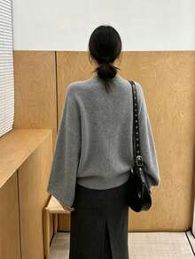 Women's Autumn/Winter New Knit Loose Batwing Sleeve Pullover Elegant Shawl Sweater For Outerwear - Grey - View 2
