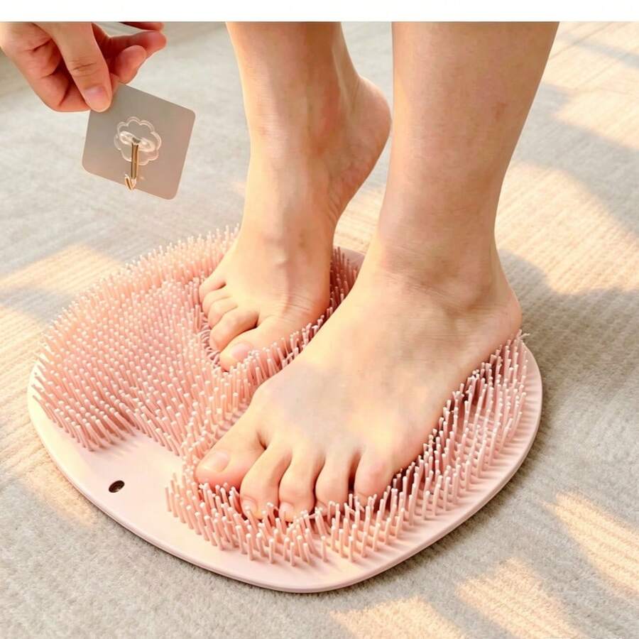 1pc Bathroom Suction Cup Silicone Foot And Back Scrubbing Mat, Slouchy Person Foot Cleaning Brush, Sole Exfoliating Massage Non-Slip Foot Washing Tool - View 1