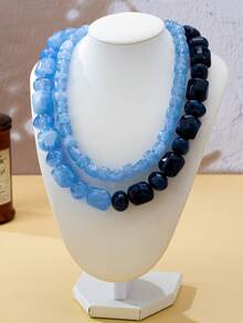 OABE 2pcs/Set Bohemian Style Asymmetrical Handmade Beaded Necklace With Dual-Tone Contrast Design, Suitable For Women's Daily Wear, Beads Color And Shape Random - Multicolor - View 7