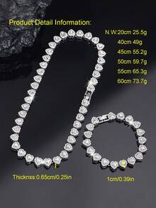 2pcs Set Heart Shaped Cuban Chain Necklace Set For Men & Women,Hip Hop Style Choker Set,Luxurious Jewelry Set For Valentine's Day Gifts, Birthday - E - View 3