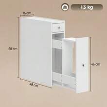 Slim Bathroom Cabinet, Freestanding Bathroom Cupboard With 2 Drawers, White - White - View 3