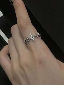 1 Piece Fashionable Adjustable Open Ring With Star Burst & Skull Design, Unisex Minimalist Couple Rings - Multicolor - View 9